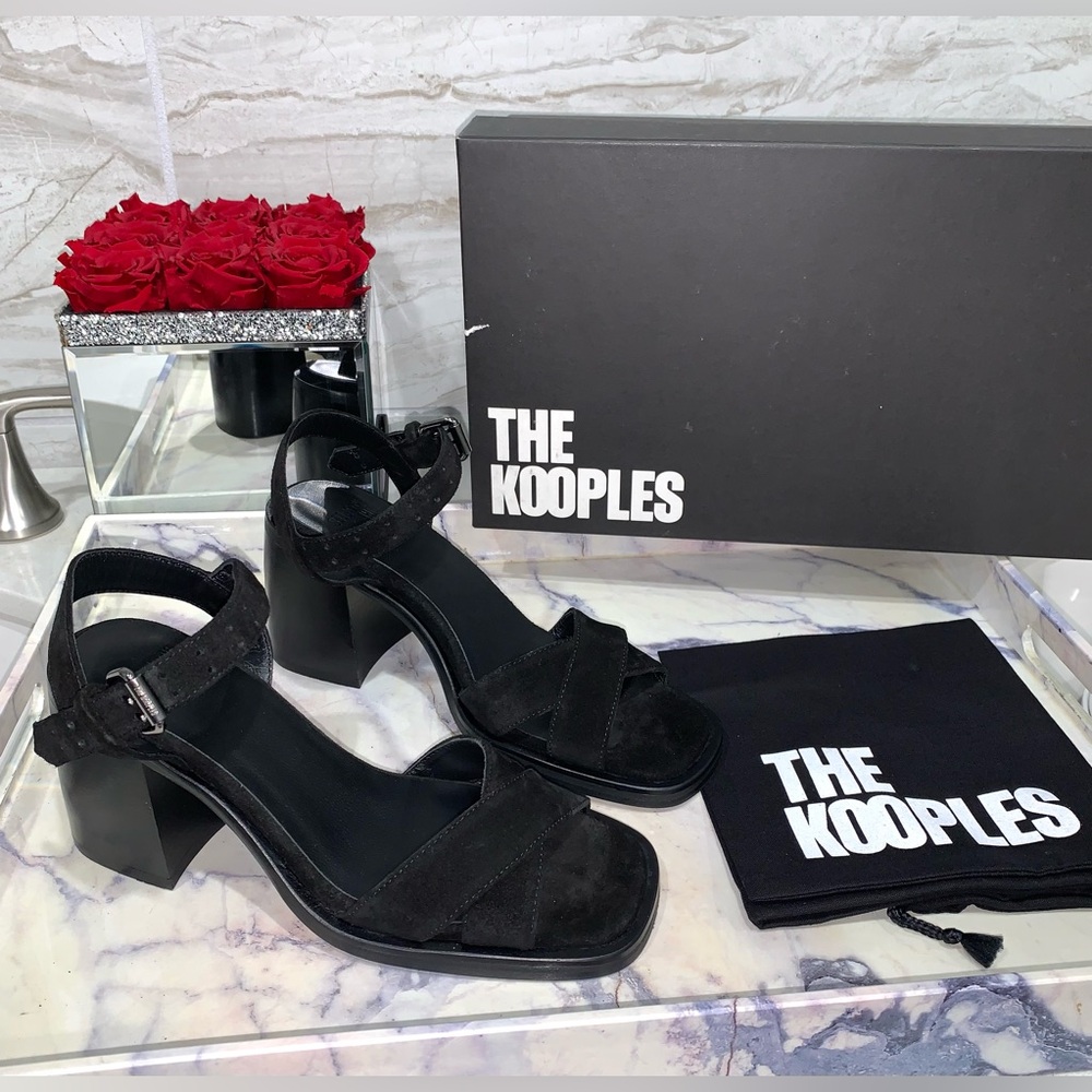 ❌SOLD❌THE KOOPLES NWT $250 Ankle Strap Suede  Black Sandals, Size EU 35/ US 5.5.